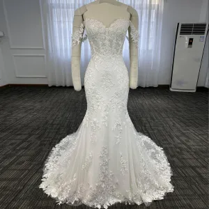 Off the Shoulder Lace Trumpet Wedding Dresses with Sweetheart Neck