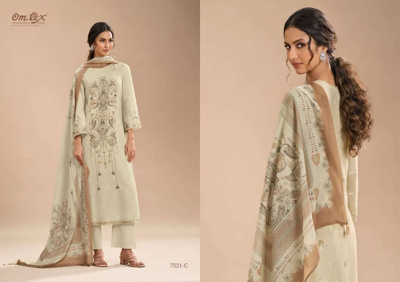 Om Tex Shireen Linen Digital Print Embrodered Handwork Salwar Kameez