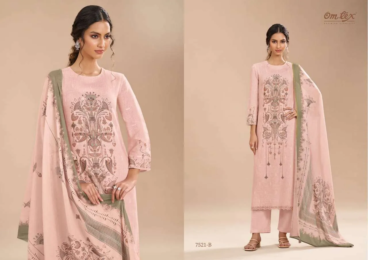 Om Tex Shireen Linen Digital Print Embrodered Handwork Salwar Kameez