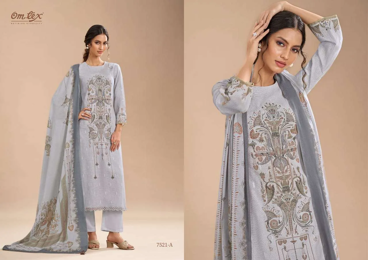Om Tex Shireen Linen Digital Print Embrodered Handwork Salwar Kameez