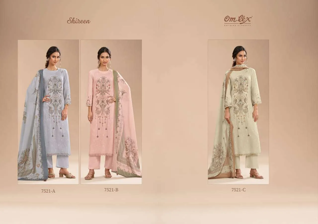 Om Tex Shireen Linen Digital Print Embrodered Handwork Salwar Kameez