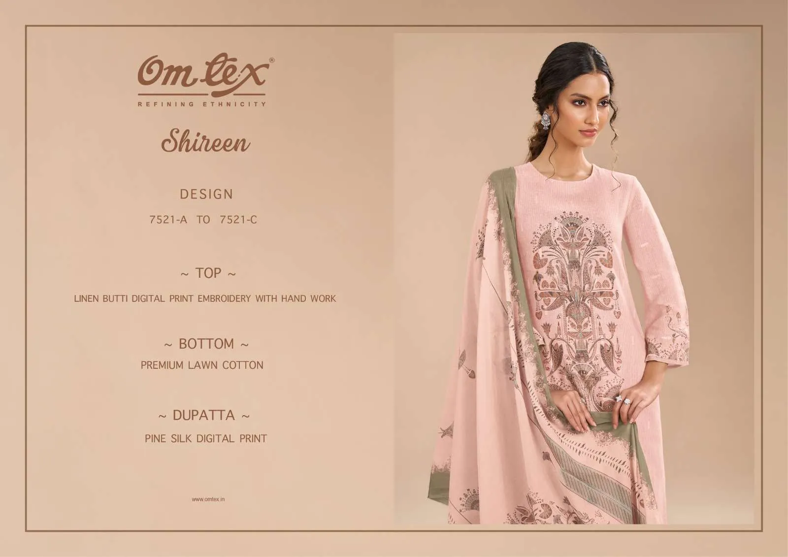 Om Tex Shireen Linen Digital Print Embrodered Handwork Salwar Kameez