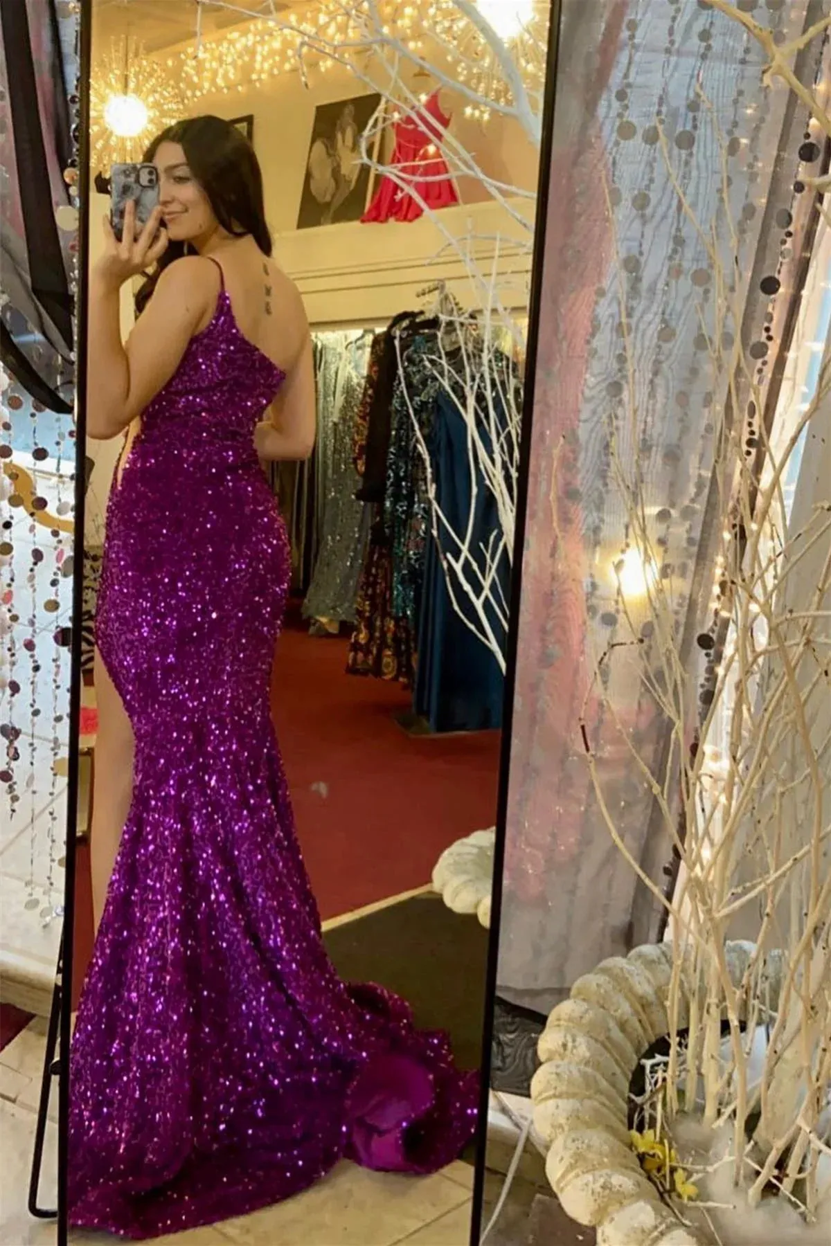 One Shoulder Long Emerald Green Prom Dress Mermaid Sequin