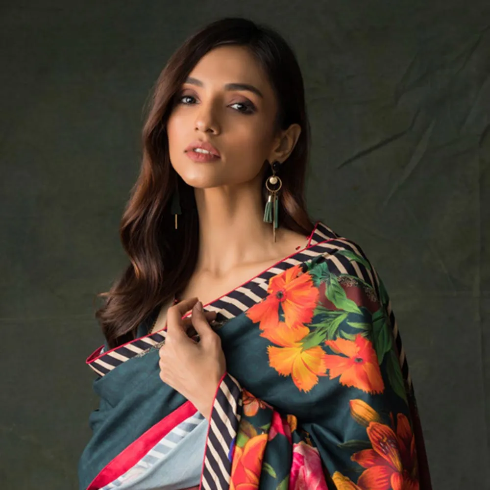 Orchid Digital Printed Linen 3Pcs Un-Stitched Suit - 09