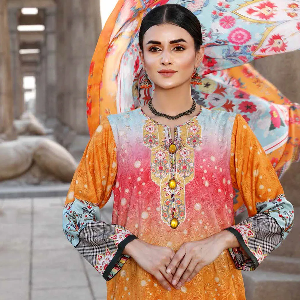 Orissa Digital Printed Chikan Kari Linen 3 Pcs Un-Stitched Suit - 2703