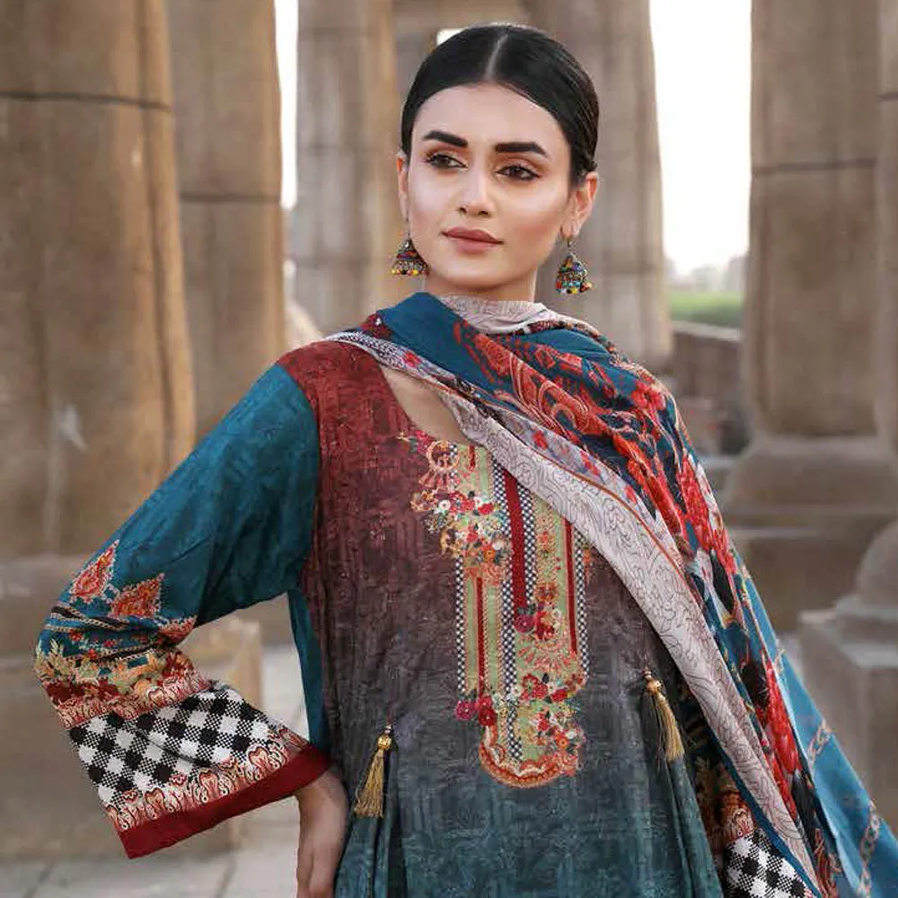 Orissa Digital Printed Chikan Kari Linen 3 Pcs Un-Stitched Suit - 2708