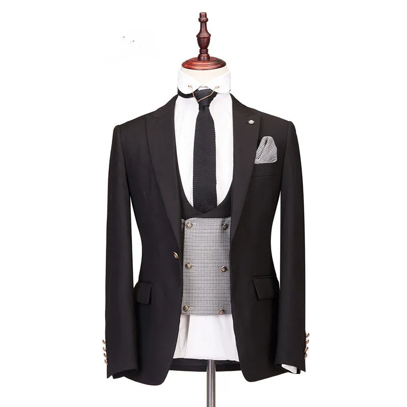 Peaked Lapel Three-piece Best Fitted Men Suits for Wedding