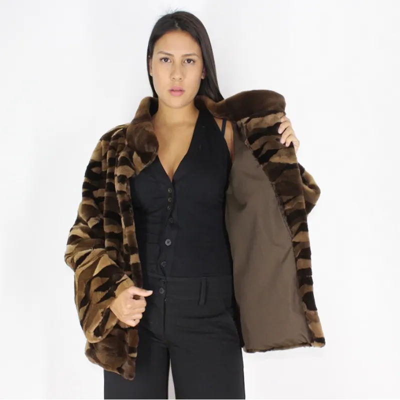PI Brown shades shaved mink pieces jacket