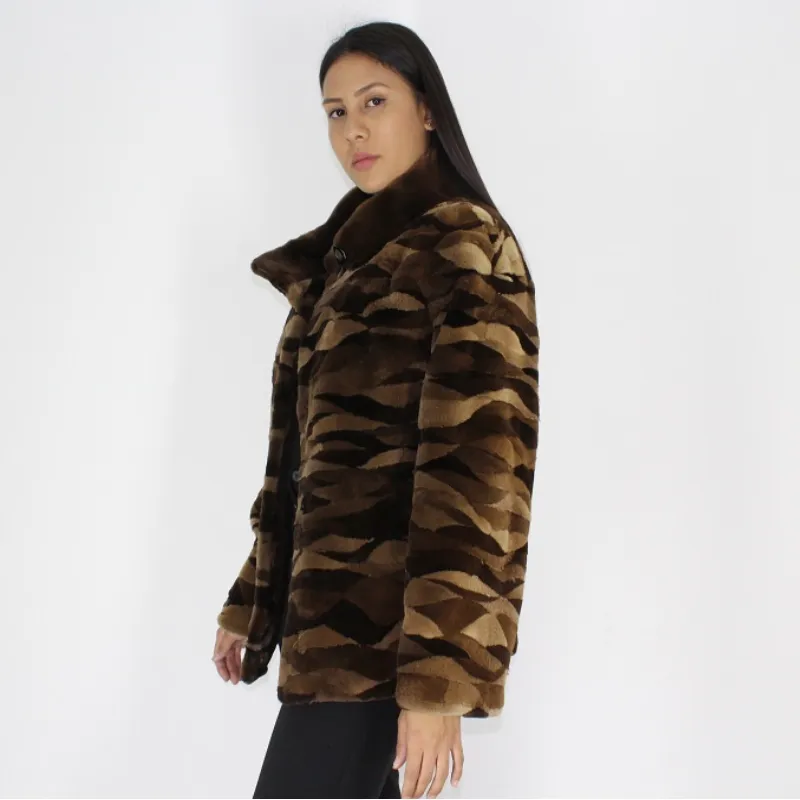 PI Brown shades shaved mink pieces jacket