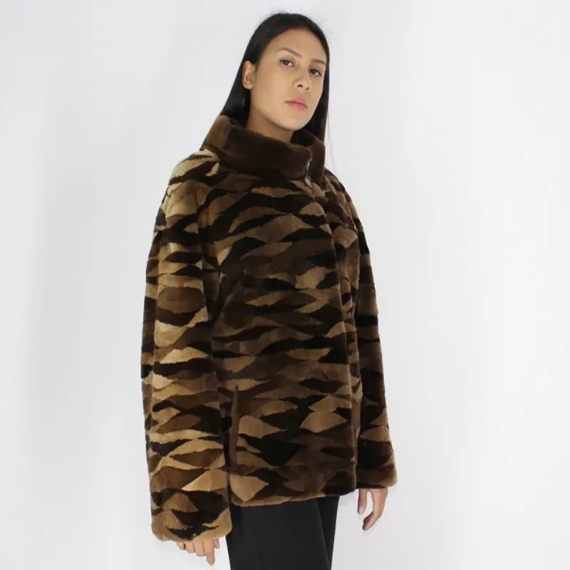 PI Brown shades shaved mink pieces jacket