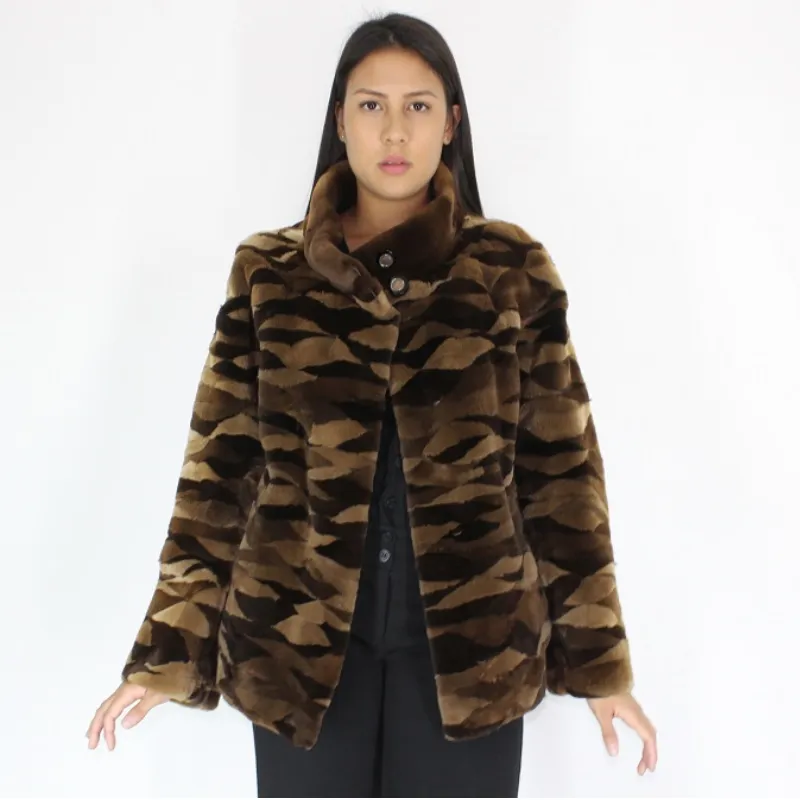 PI Brown shades shaved mink pieces jacket