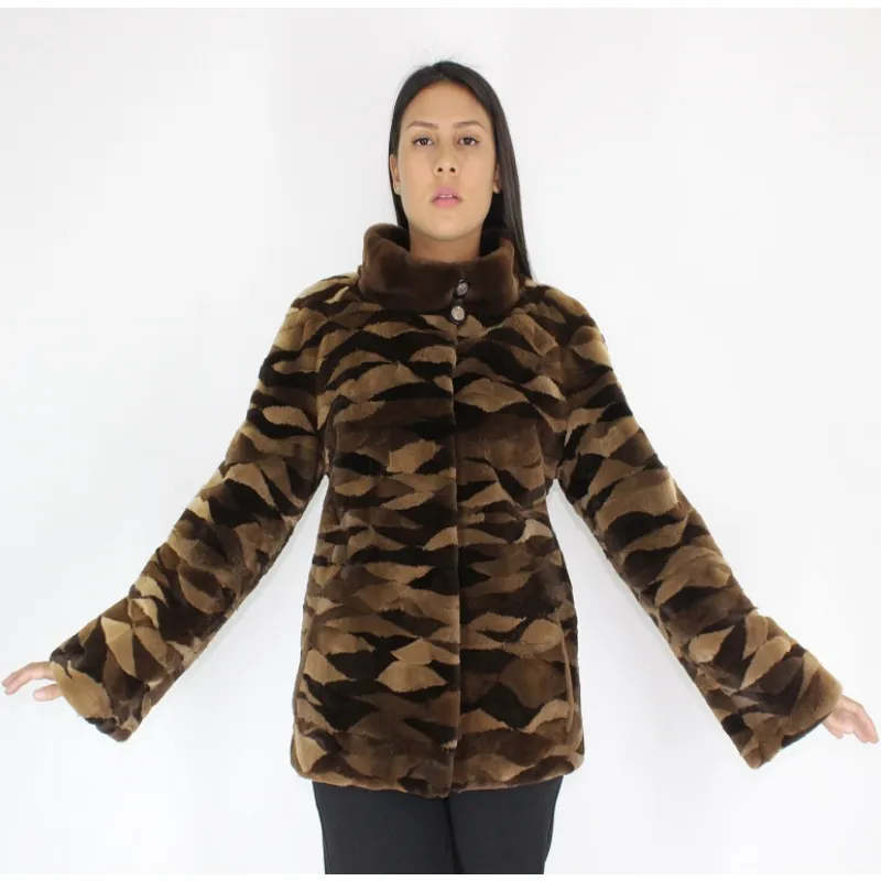 PI Brown shades shaved mink pieces jacket