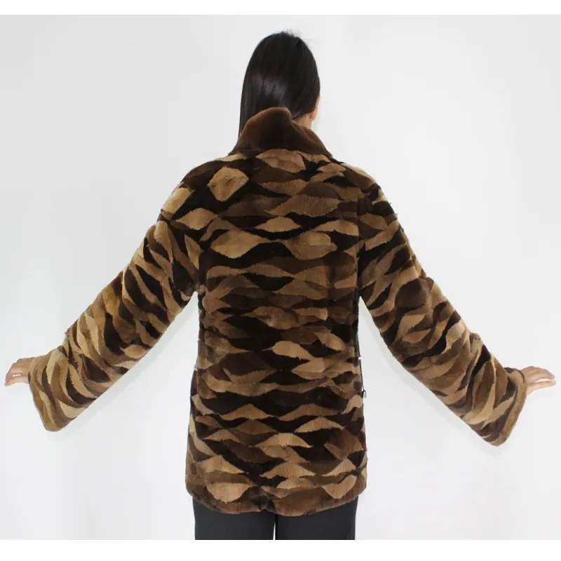 PI Brown shades shaved mink pieces jacket
