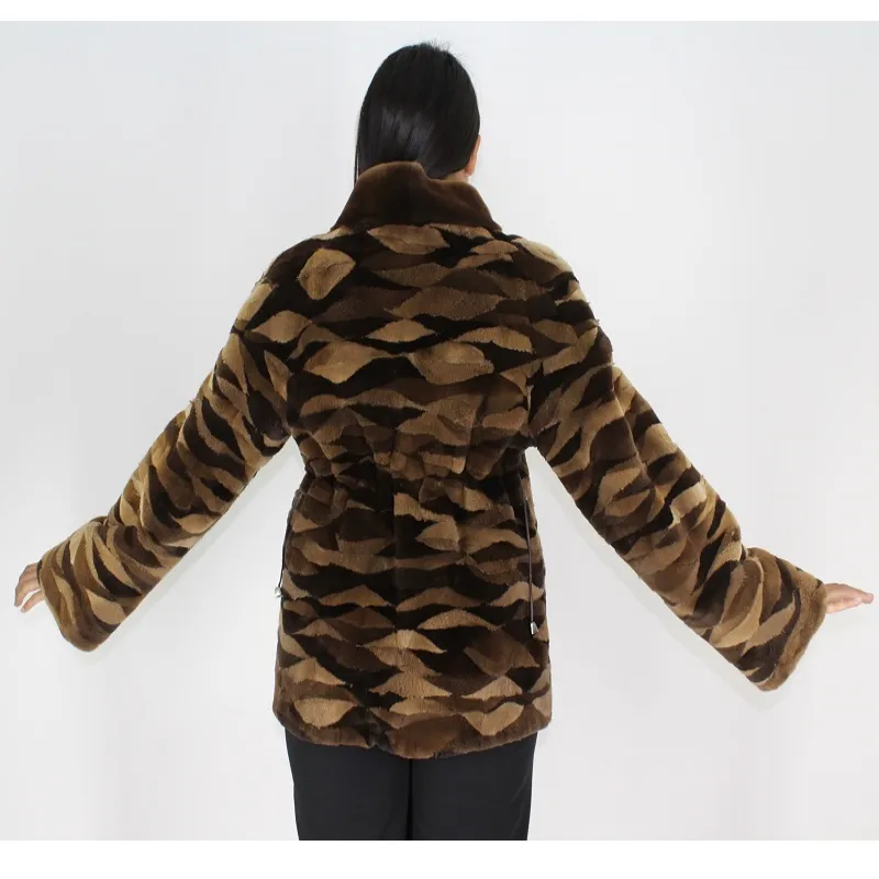 PI Brown shades shaved mink pieces jacket