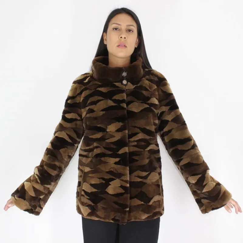 PI Brown shades shaved mink pieces jacket