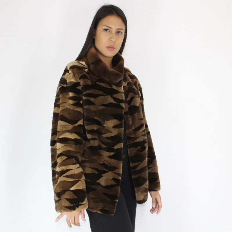 PI Brown shades shaved mink pieces jacket