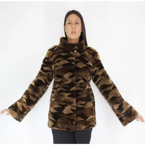 PI Brown shades shaved mink pieces jacket