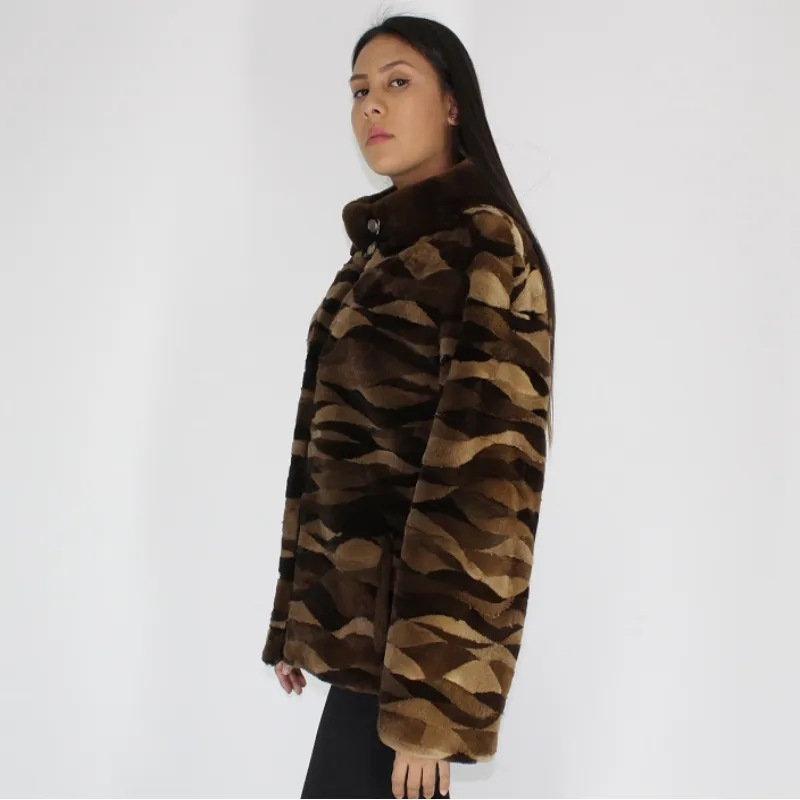 PI Brown shades shaved mink pieces jacket