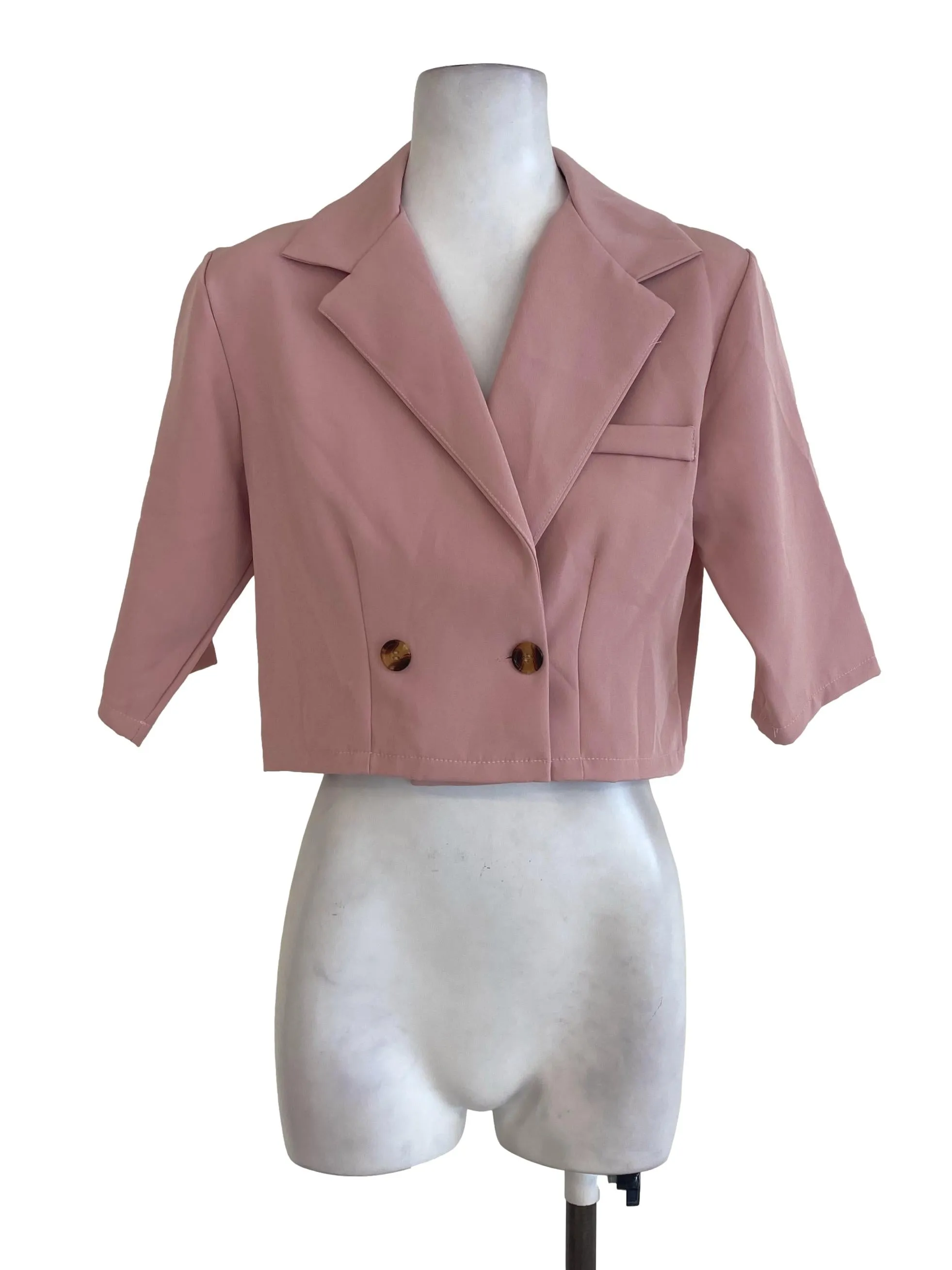 Pink Double Breasted Cropped Jacket