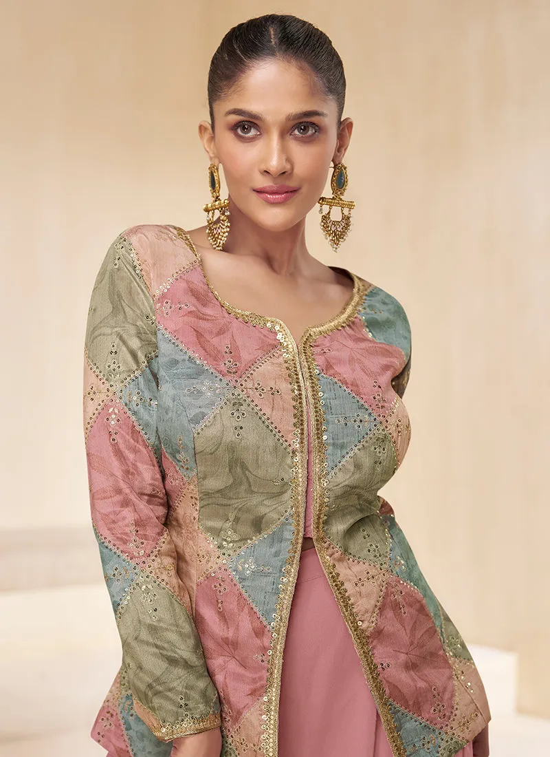 Pink Multicoloured Embroidery Party Wear Sharara Suit