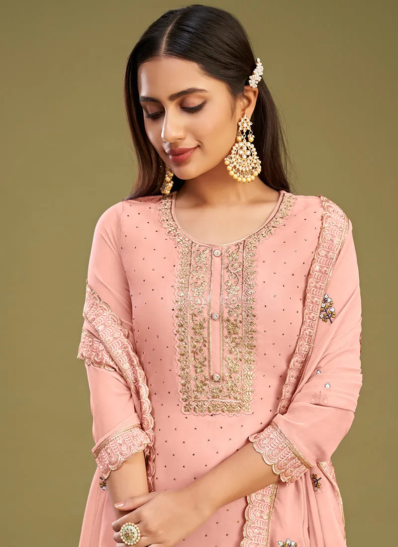 Pink Thread Embroidery Pakistani Style Pant Suit
