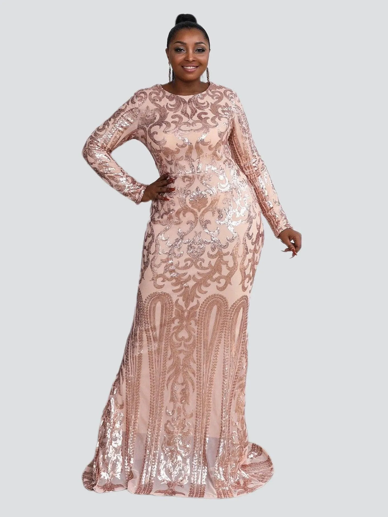 Plus Mermaid Hem Sequin Prom Dress P0017