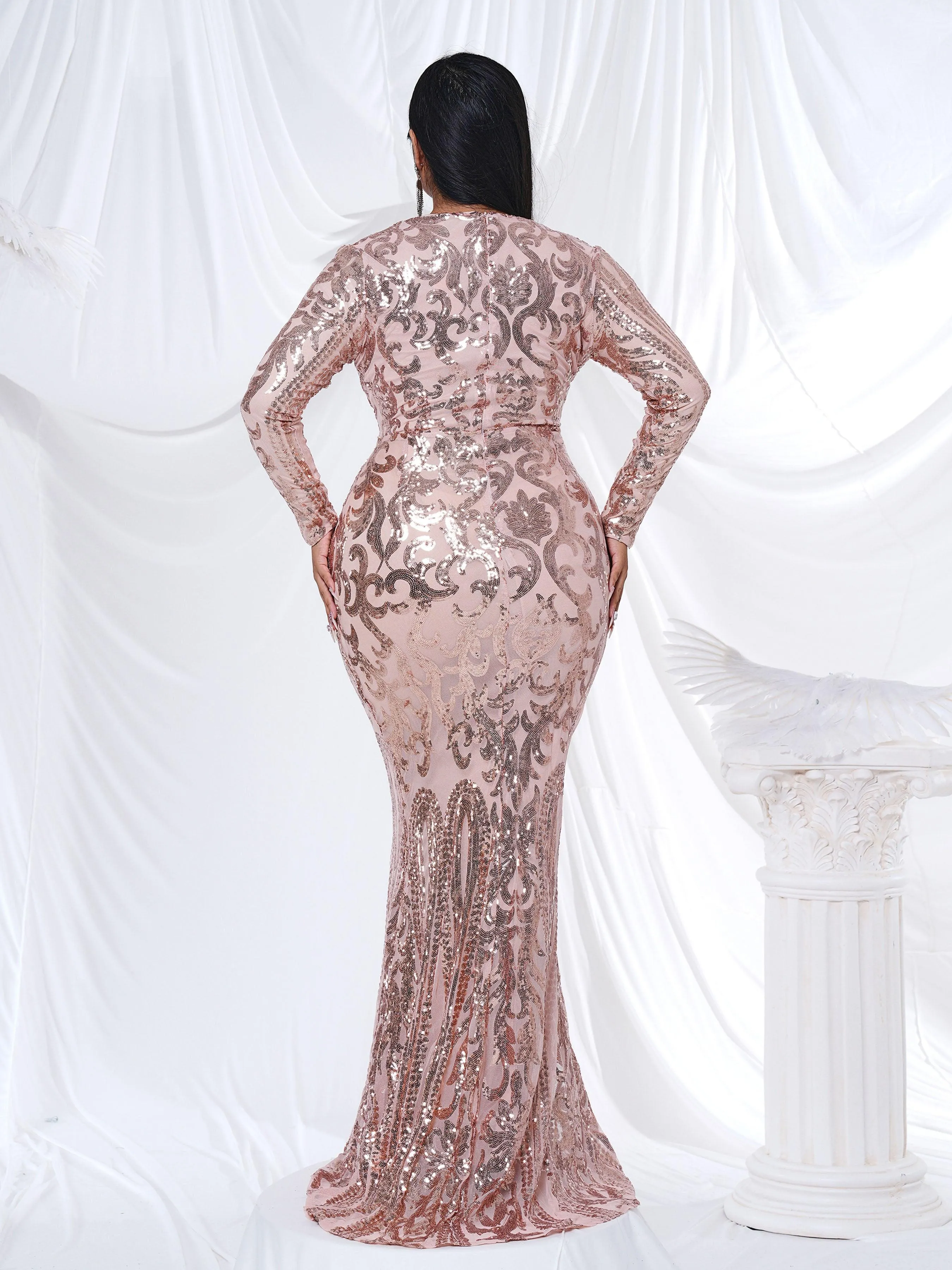 Plus Mermaid Hem Sequin Prom Dress P0017