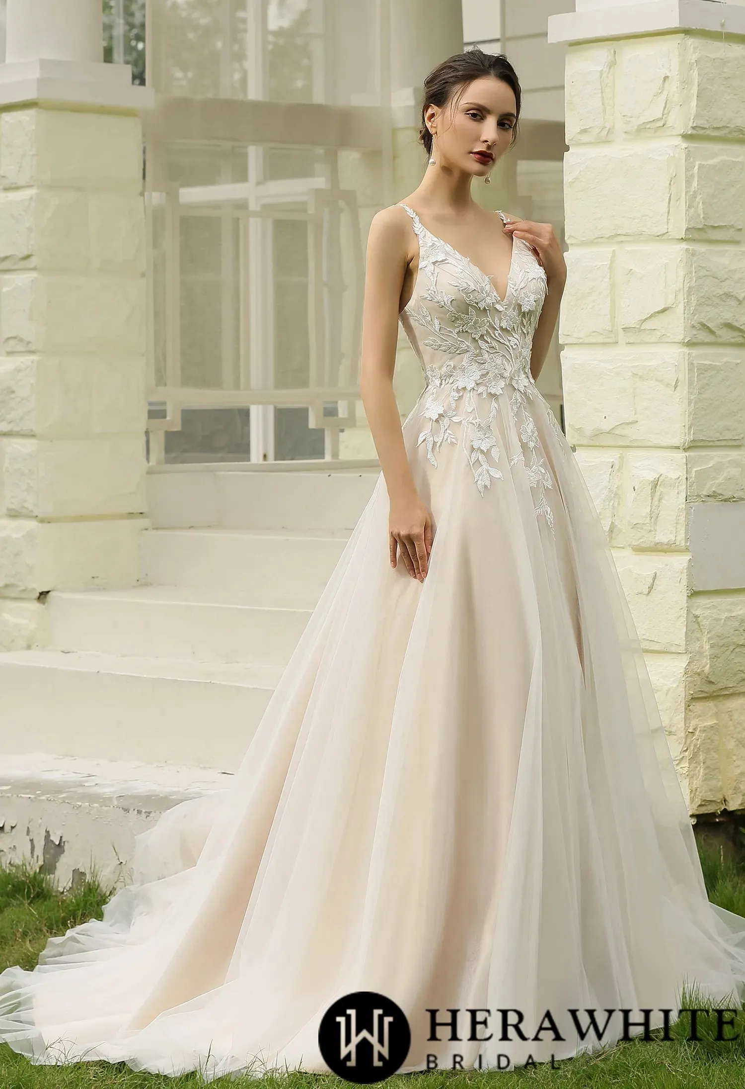 Princess Ballgown with Floral Lace Straps