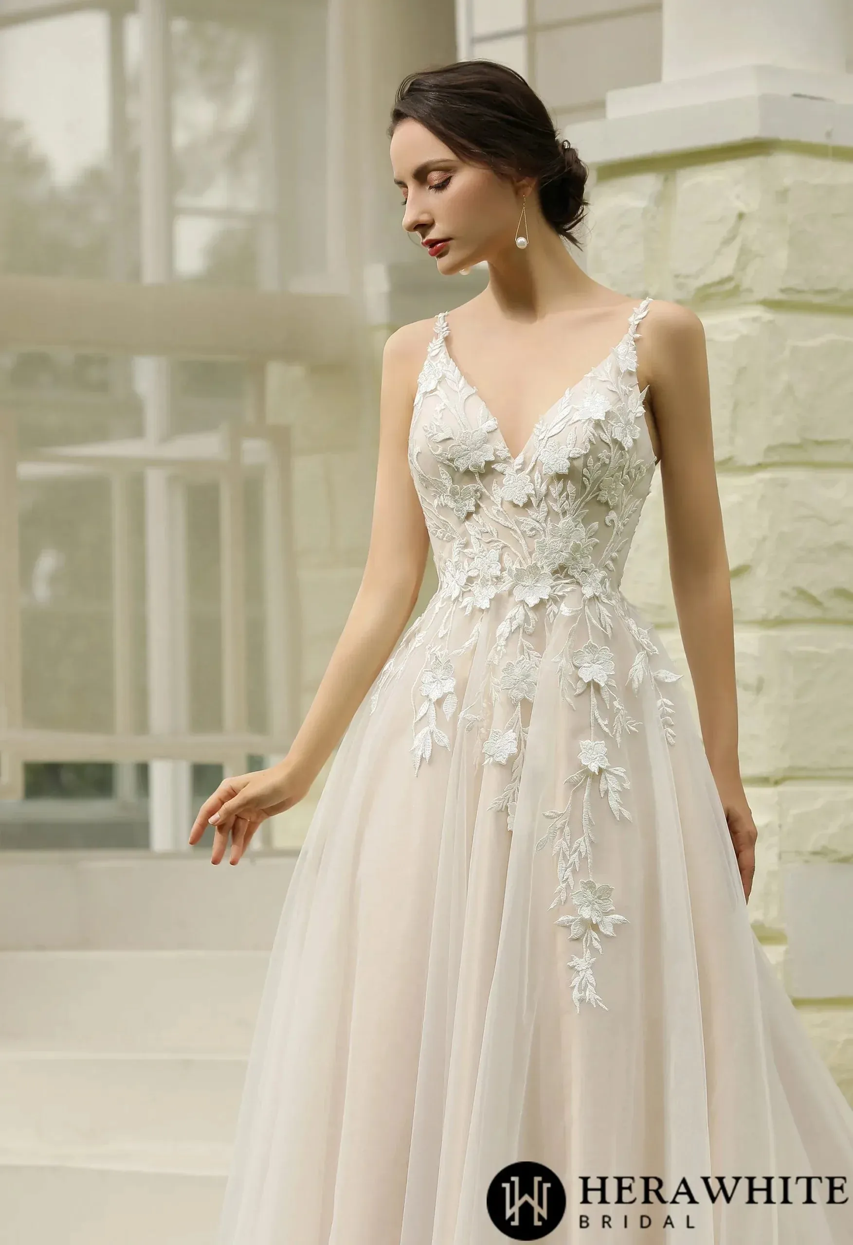Princess Ballgown with Floral Lace Straps