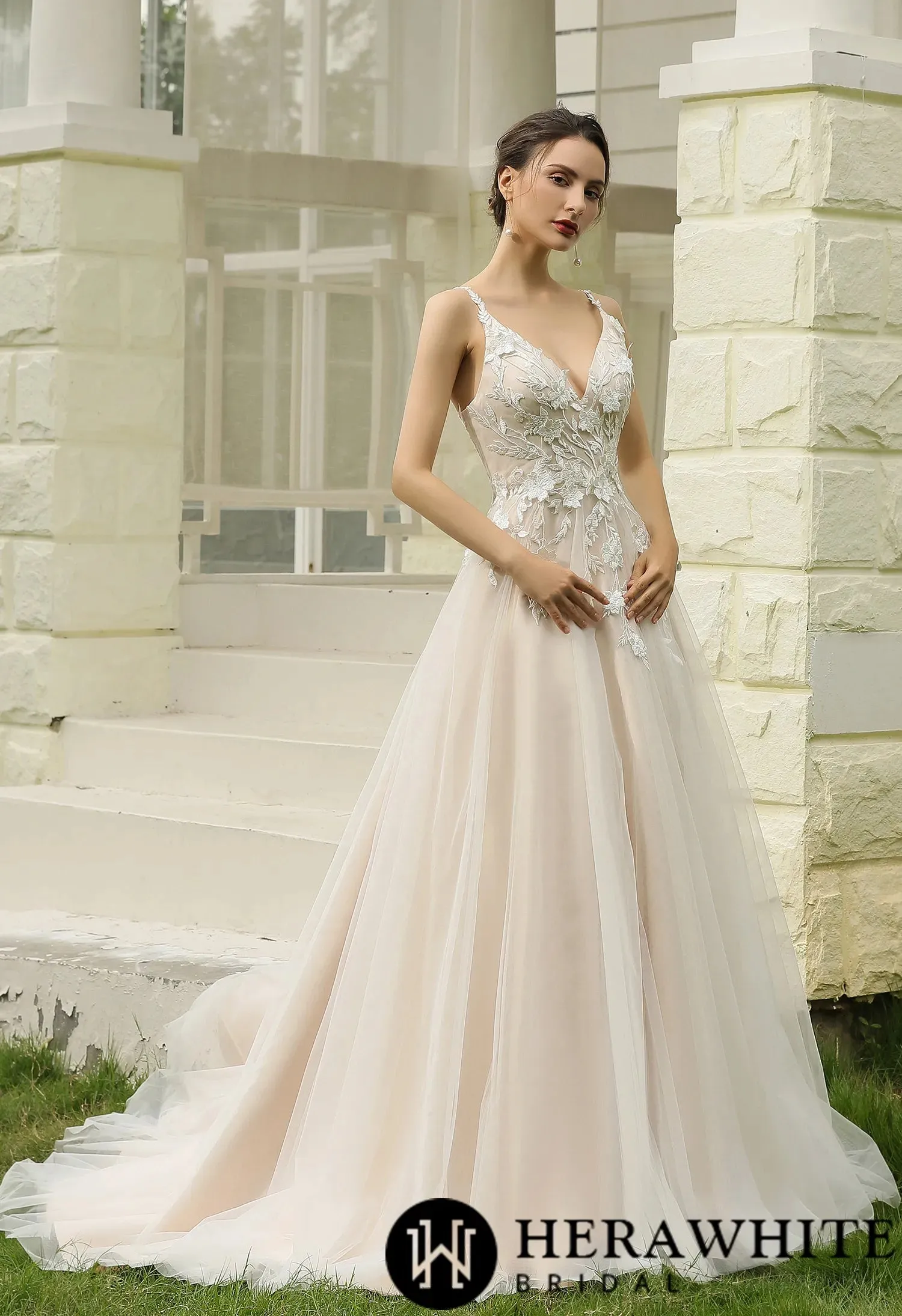 Princess Ballgown with Floral Lace Straps
