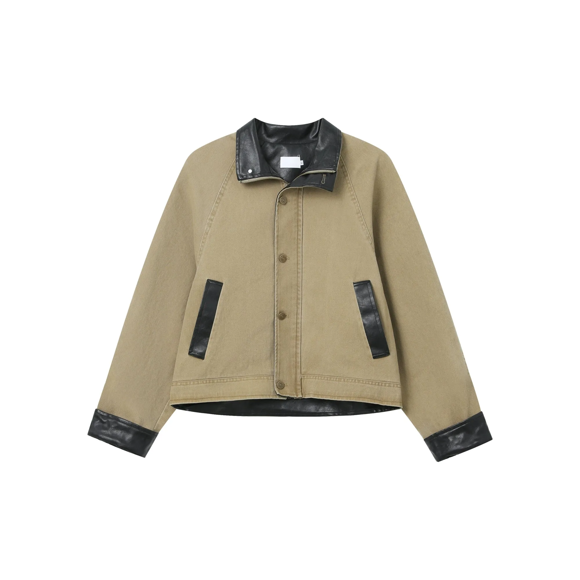 PU Leather Patchwork Denim Jacket Suit