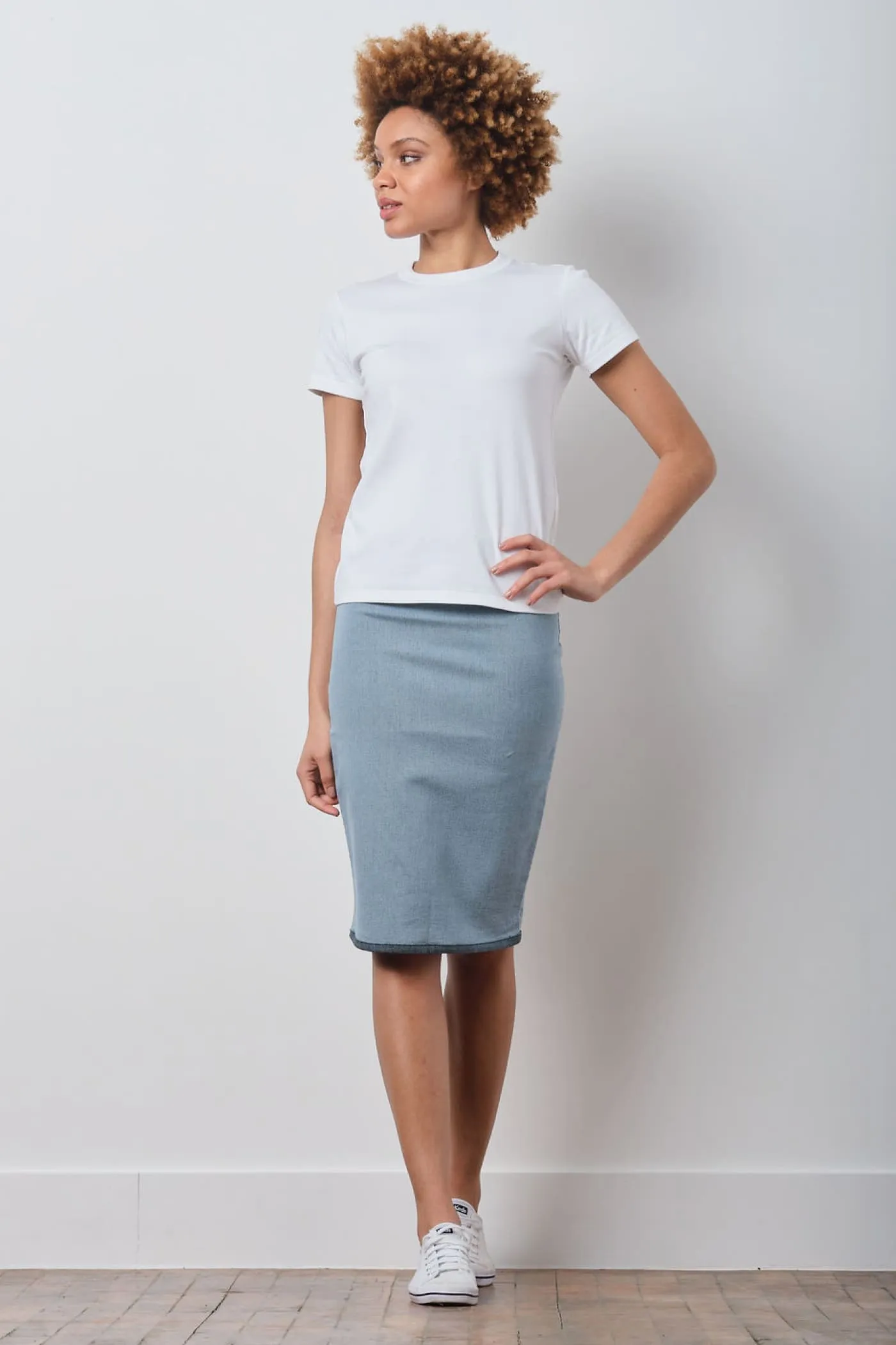 PULL ON SKIRT Striped Denim