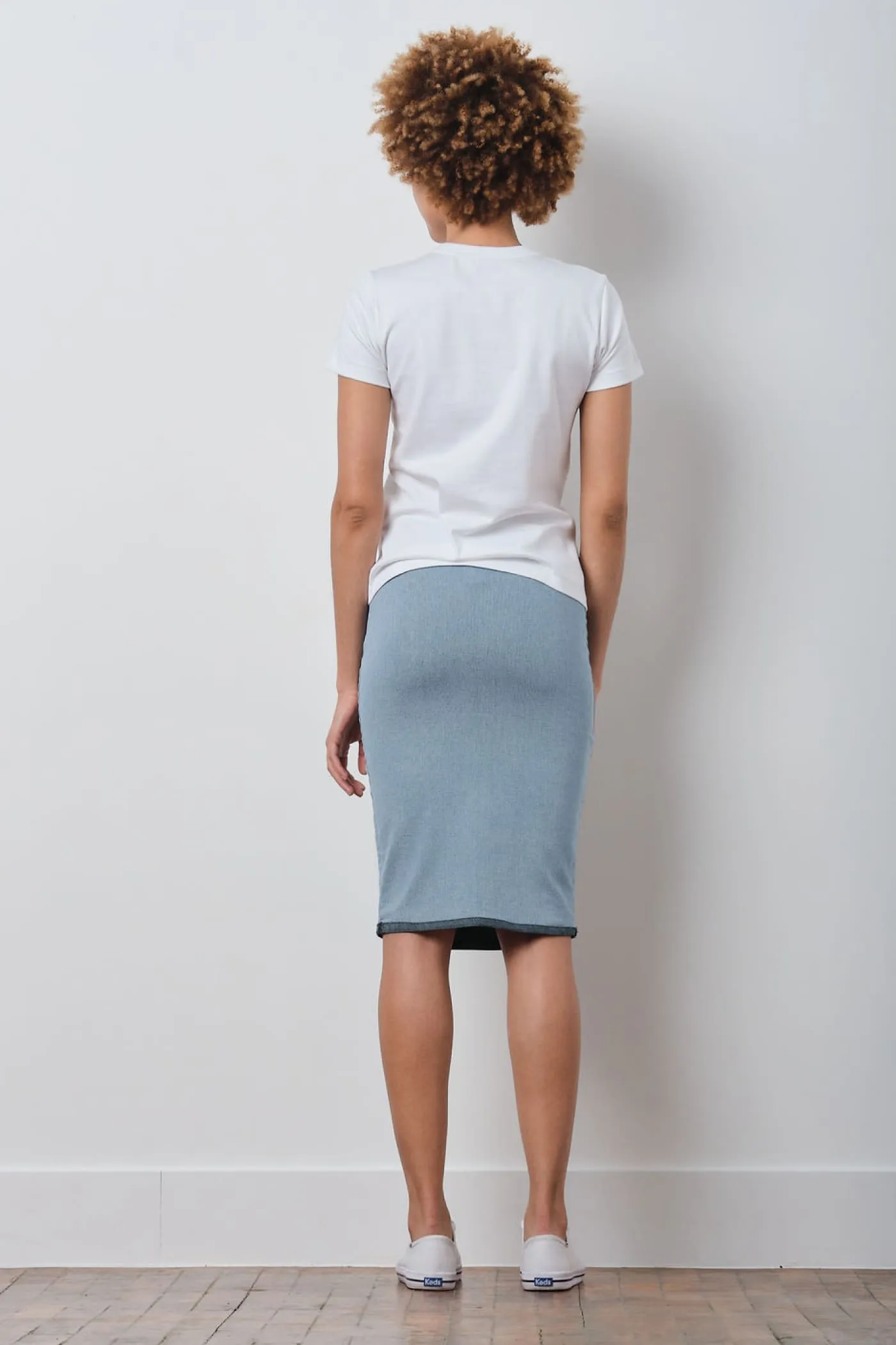 PULL ON SKIRT Striped Denim