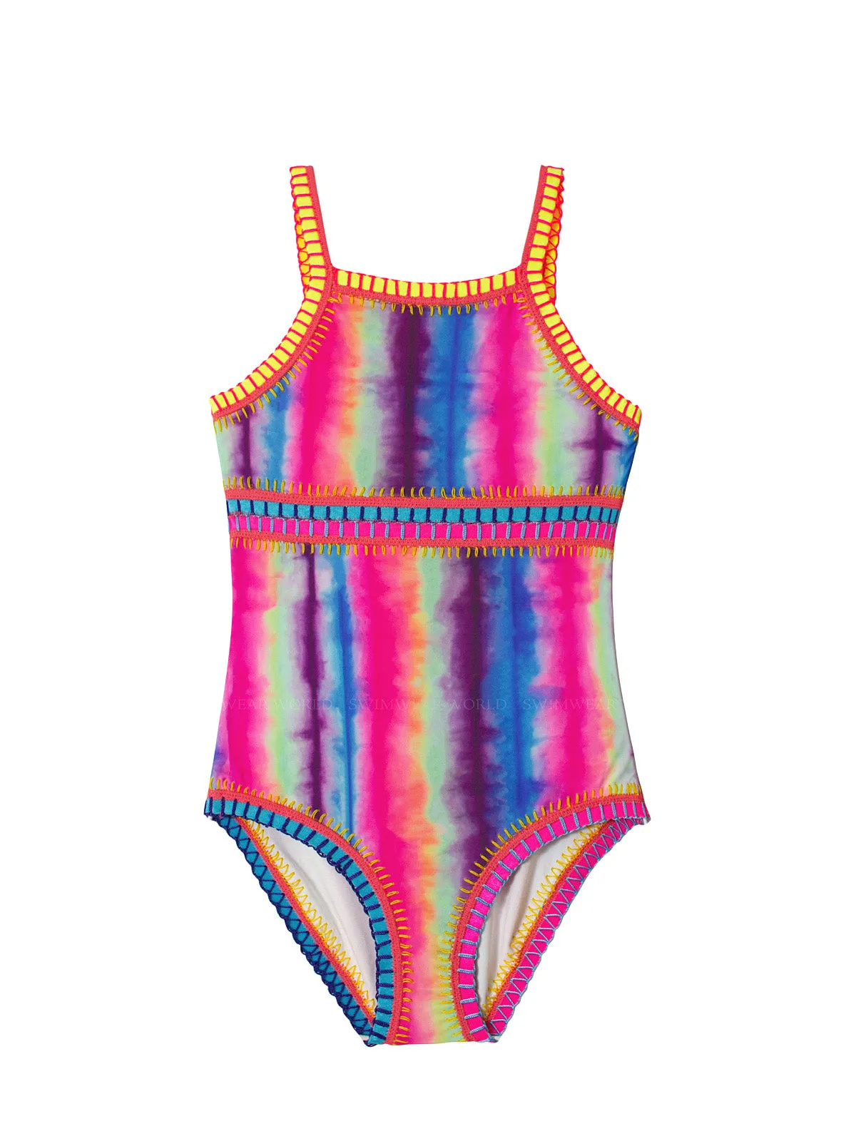 Rainbow Embroidered High Neck One Piece