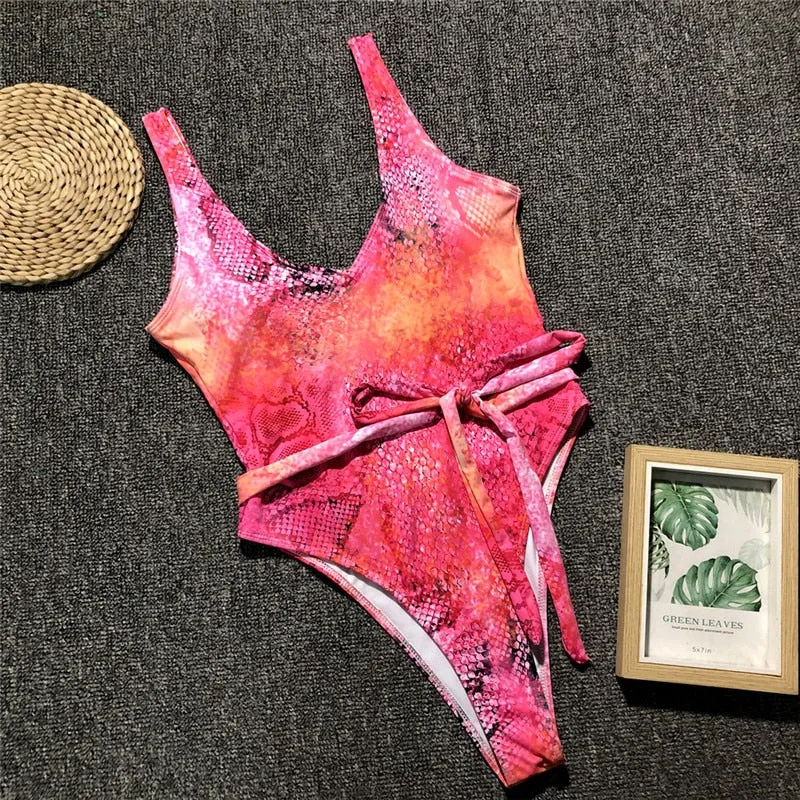 Red leopard swimsuit one piece Bandage sexy bikini Push up