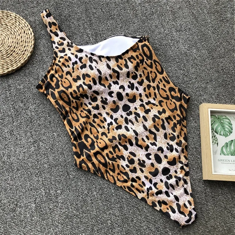 Red leopard swimsuit one piece Bandage sexy bikini Push up