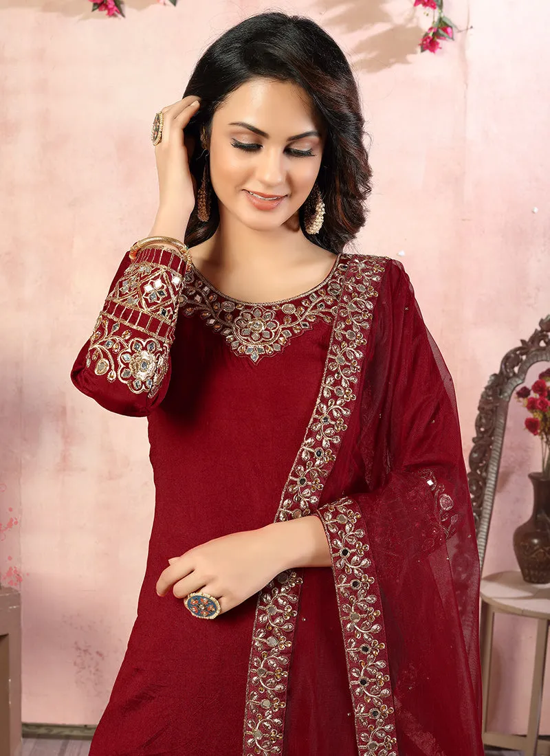 Red Mirror Work Punjabi Suit
