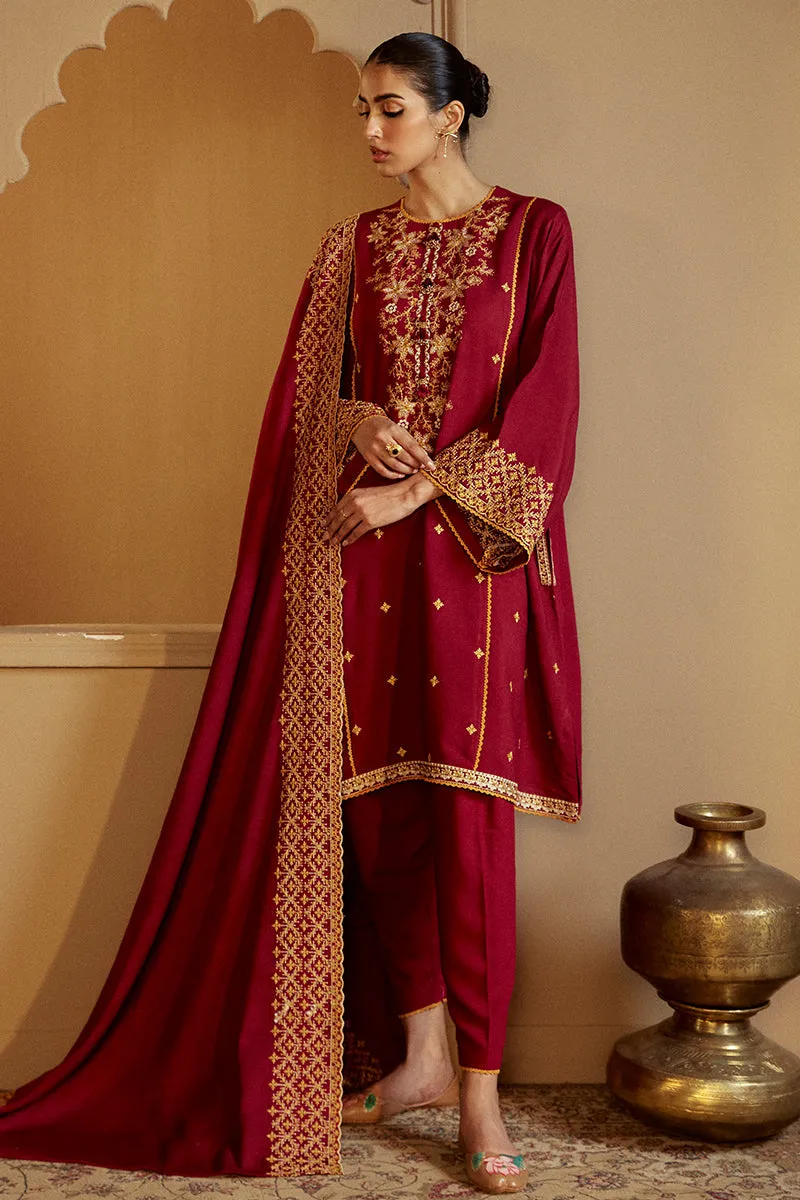 REGAL ROSEWOOD-3 PC LINEN EMBROIDERED SUIT