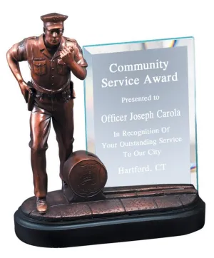 RESIN POLICEMAN WITH 4" X 6 " GLASS PLAQUE"