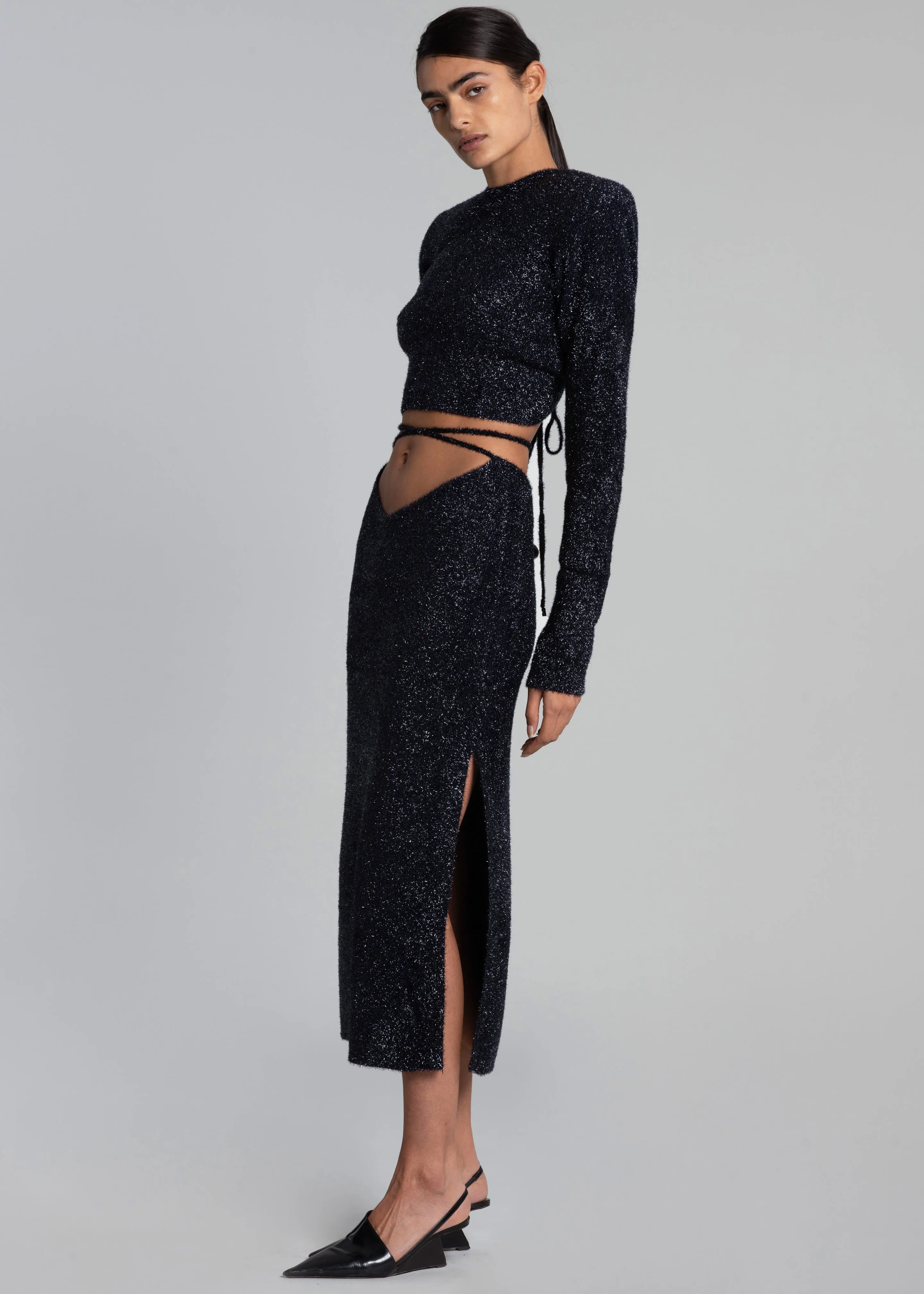 ROTATE Glitter Knit Pencil Skirt - Blue Nights