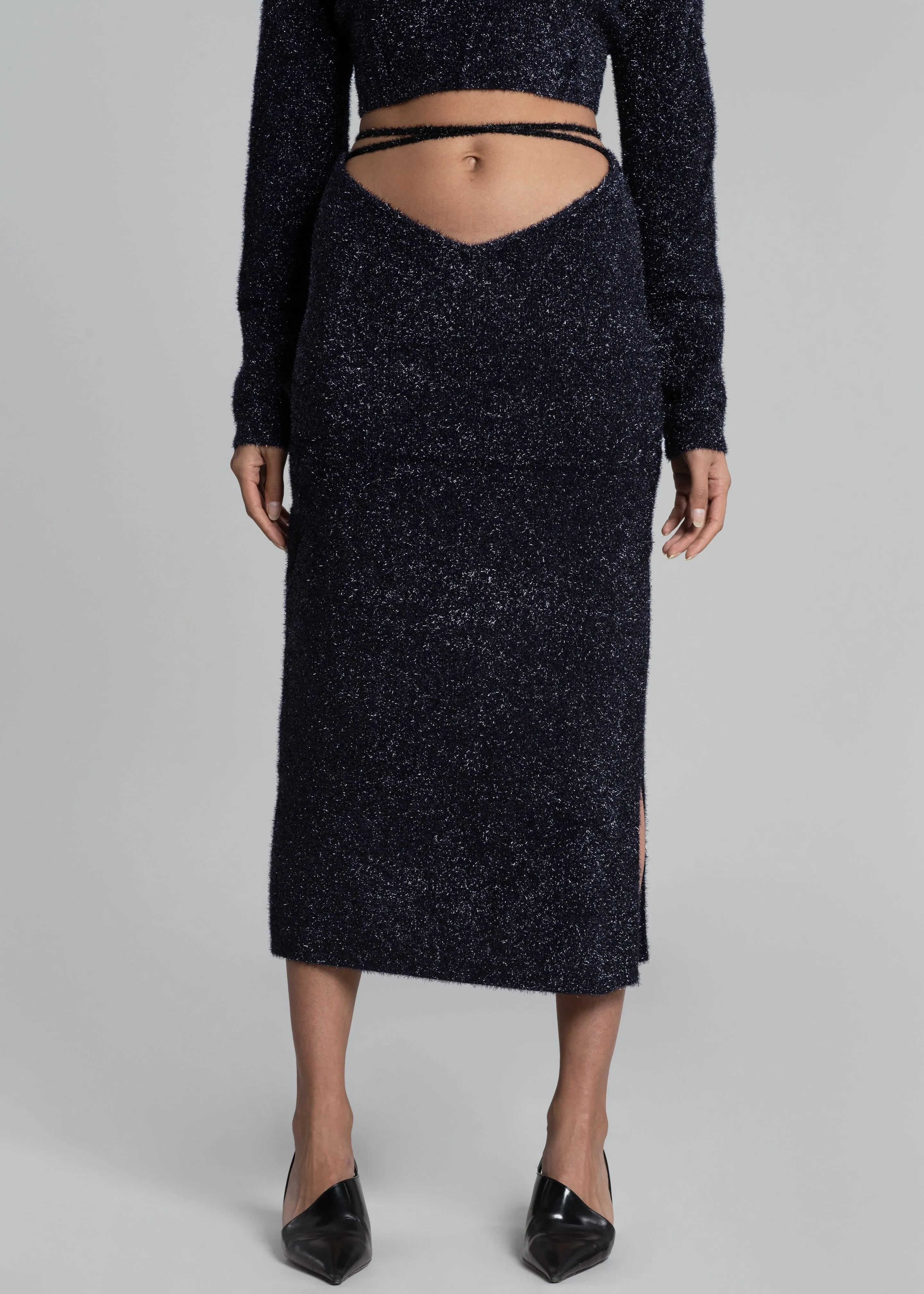 ROTATE Glitter Knit Pencil Skirt - Blue Nights