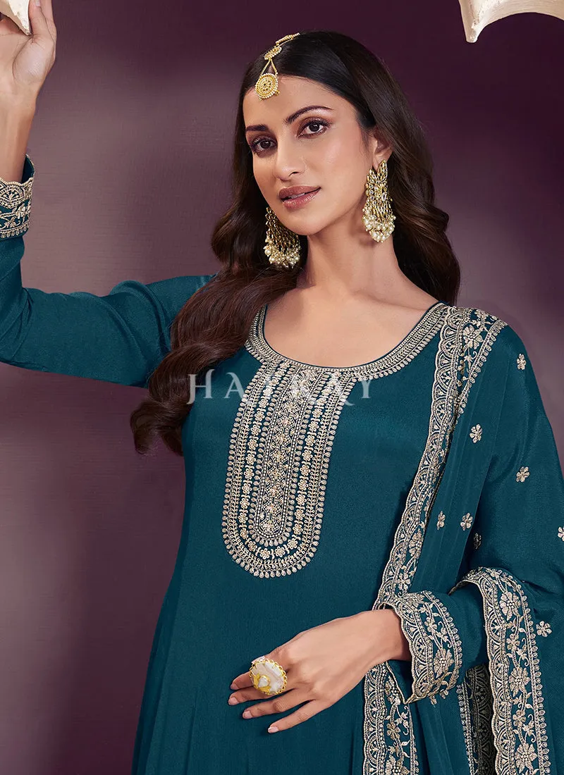 Royal Blue Embroidery Anarkali Dress