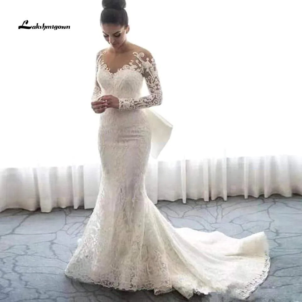 Roycebridal Vintage Lace Long Sleeve Mermaid Wedding Dress Sexy