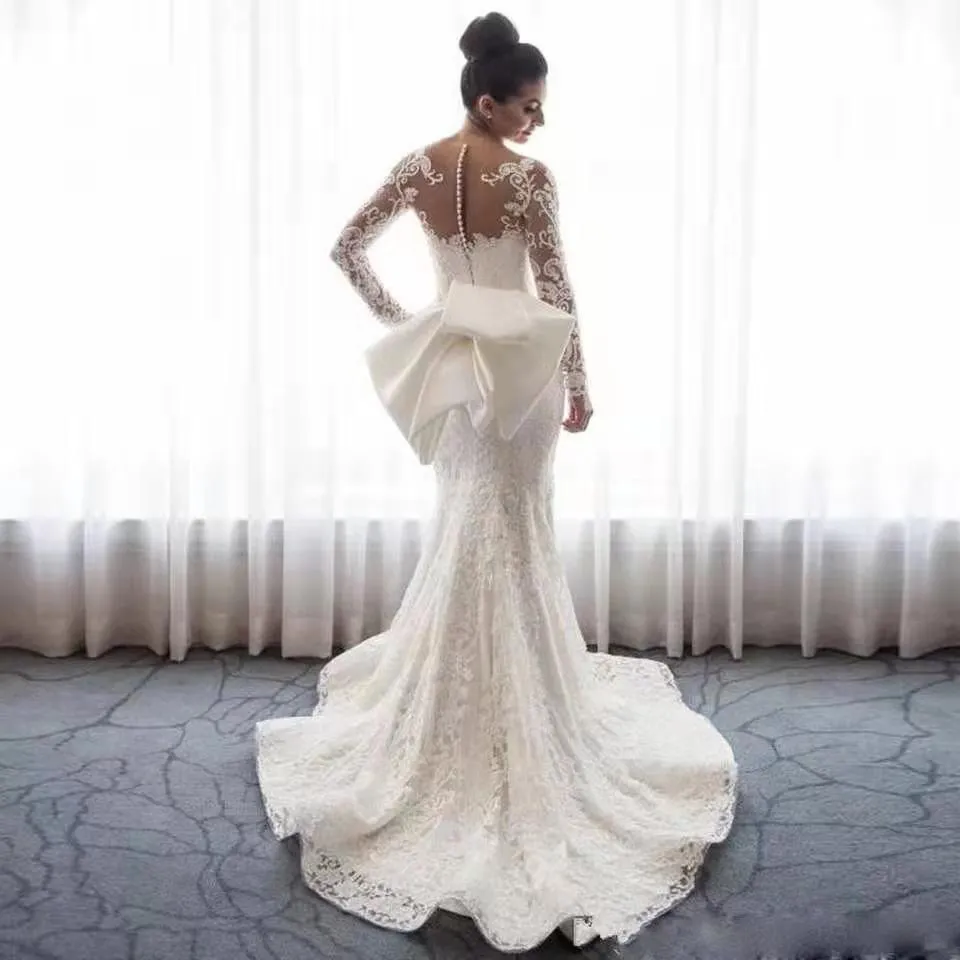 Roycebridal Vintage Lace Long Sleeve Mermaid Wedding Dress Sexy