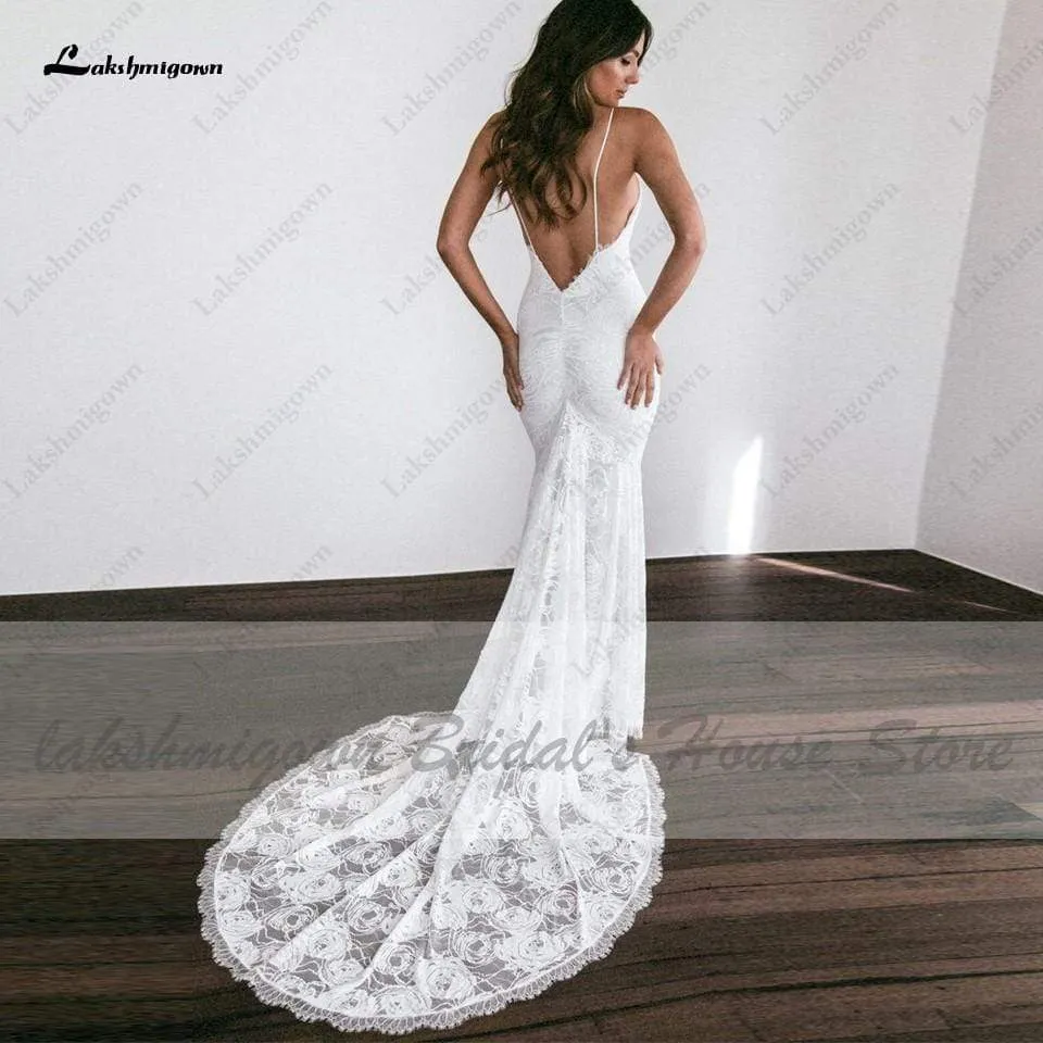 Roycebridal Vintage Lace Mermaid Dress Summer Wedding Dresses Open Back