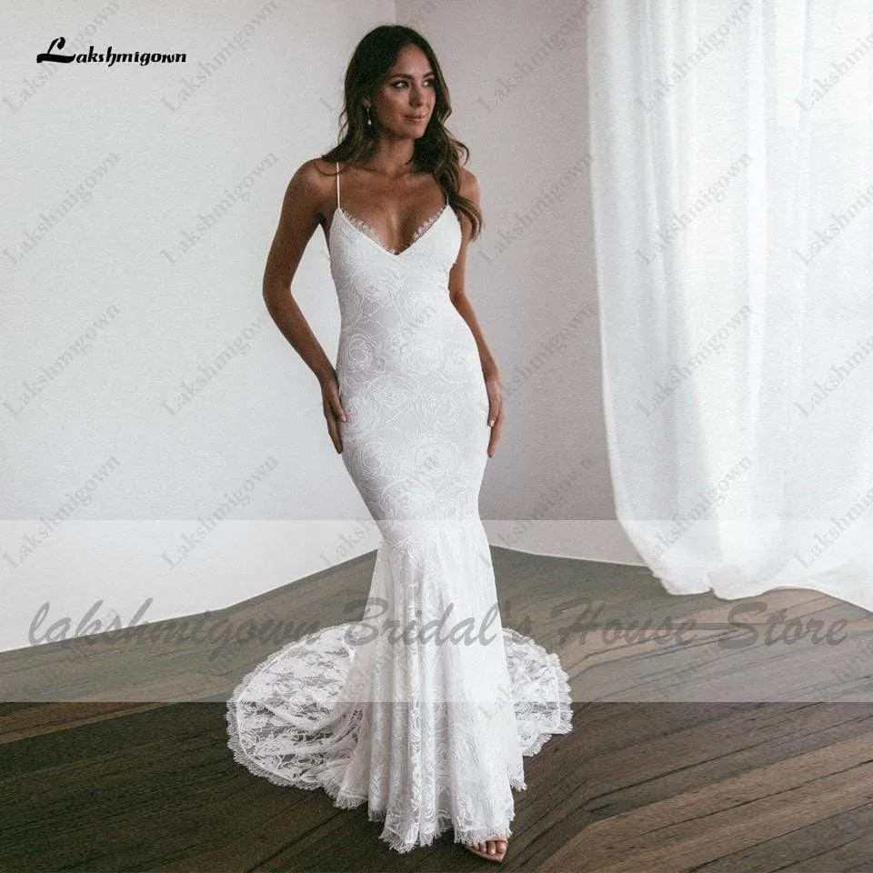 Roycebridal Vintage Lace Mermaid Dress Summer Wedding Dresses Open Back