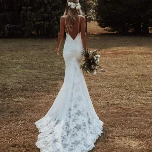 Roycebridal Vintage Lace Mermaid Dress Summer Wedding Dresses Open Back