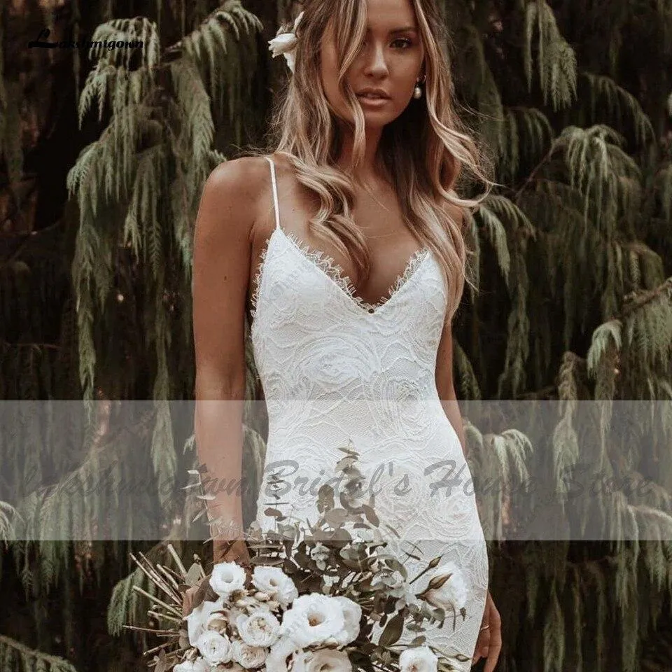 Roycebridal Vintage Lace Mermaid Dress Summer Wedding Dresses Open Back