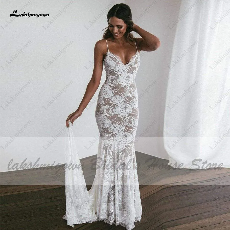 Roycebridal Vintage Lace Mermaid Dress Summer Wedding Dresses Open Back