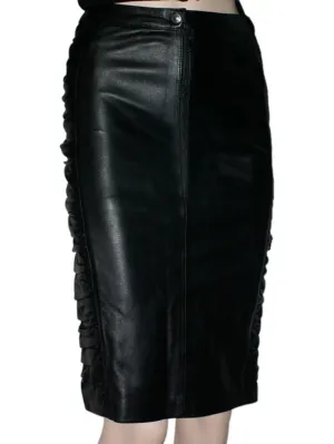 Ruched Pencil Leather Skirt